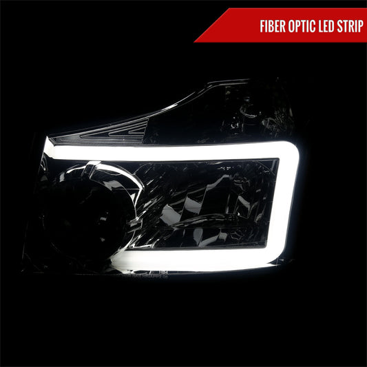 2004-2015 Nissan Titan / 2004-2007 Armada LED Bar Factory Headlights (Chrome Housing/Smoked Lens)