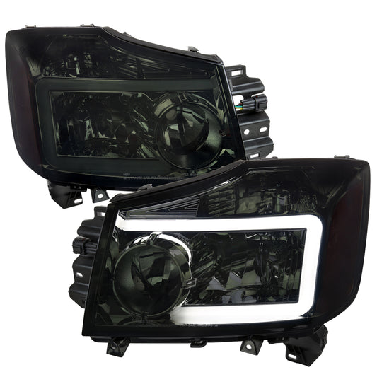 2004-2015 Nissan Titan / 2004-2007 Armada LED Bar Factory Headlights (Chrome Housing/Smoked Lens)