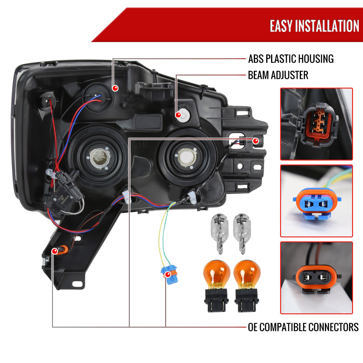 2004-2015 Nissan Titan / 2004-2007 Armada LED Bar Factory Headlights (Matte Black Housing/Clear Lens)