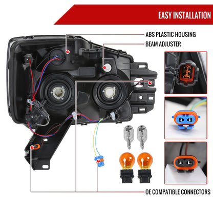 2004-2015 Nissan Titan / 2004-2007 Armada LED Bar Factory Headlights (Matte Black Housing/Clear Lens)
