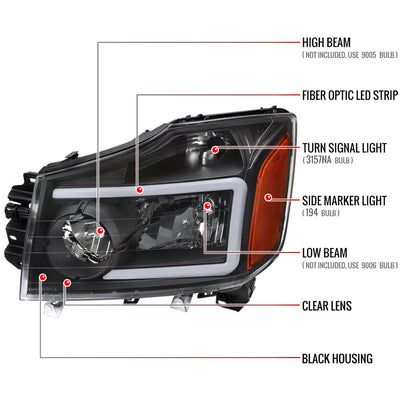 2004-2015 Nissan Titan / 2004-2007 Armada LED Bar Factory Headlights (Matte Black Housing/Clear Lens)