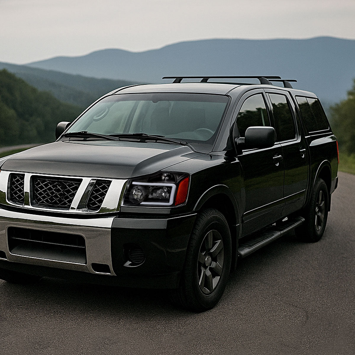2004-2015 Nissan Titan / 2004-2007 Armada LED Bar Factory Headlights (Matte Black Housing/Clear Lens)