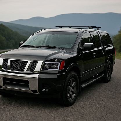 2004-2015 Nissan Titan / 2004-2007 Armada LED Bar Factory Headlights (Matte Black Housing/Clear Lens)