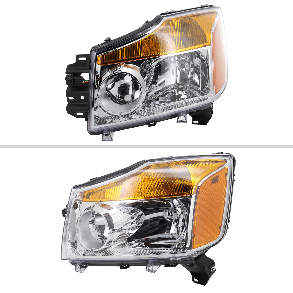 2004-2015 Nissan Titan/ 2004-2007 Armada Factory Style Headlights w/ Amber Reflectors (Chrome Housing/Clear Lens)