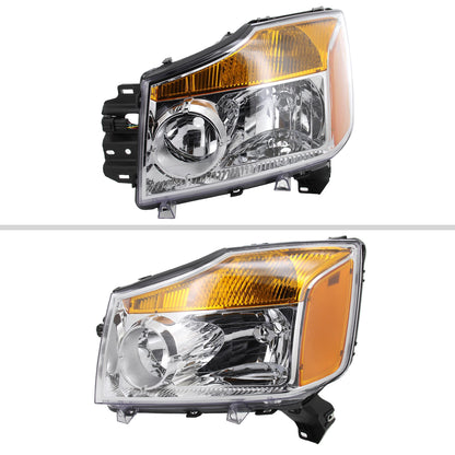 2004-2015 Nissan Titan/ 2004-2007 Armada Factory Style Headlights w/ Amber Reflectors (Chrome Housing/Clear Lens)