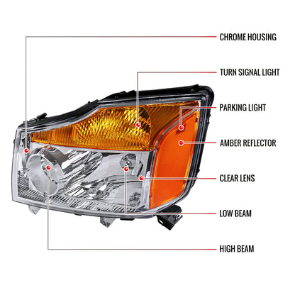 2004-2015 Nissan Titan/ 2004-2007 Armada Factory Style Headlights w/ Amber Reflectors (Chrome Housing/Clear Lens)