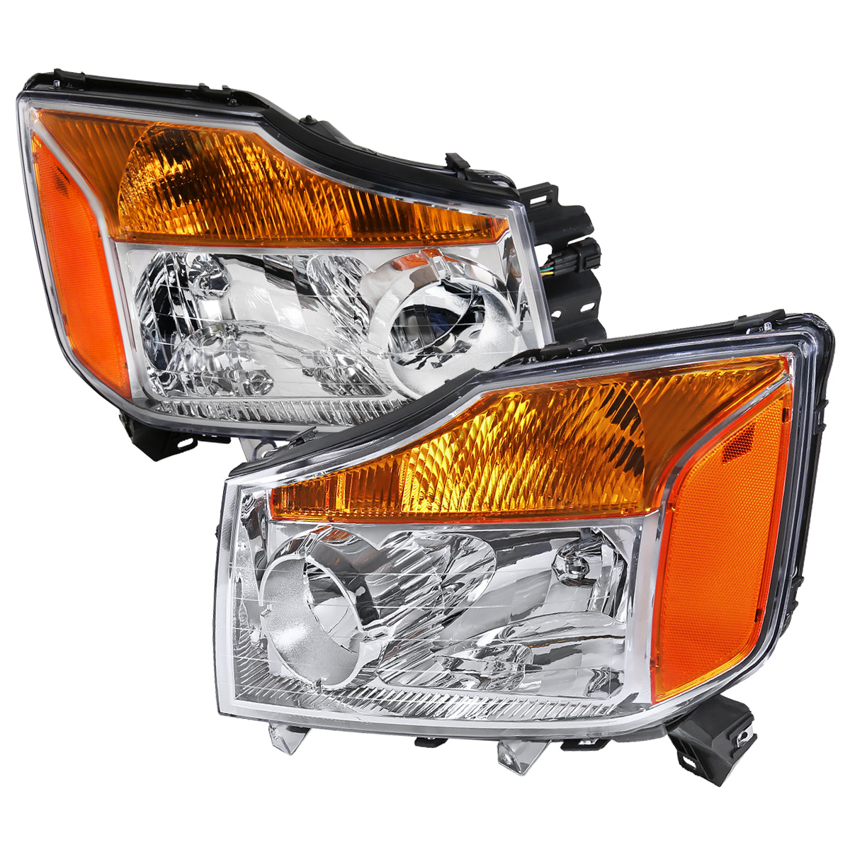2004-2015 Nissan Titan/ 2004-2007 Armada Factory Style Headlights w/ Amber Reflectors (Chrome Housing/Clear Lens)