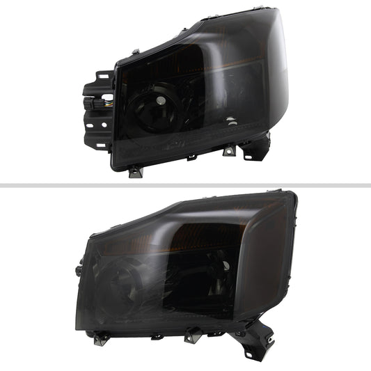 2004-2015 Nissan Titan/2004-2007 Armada Factory Style Headlights w/ Amber Reflectors (Chrome Housing/Smoked Lens)