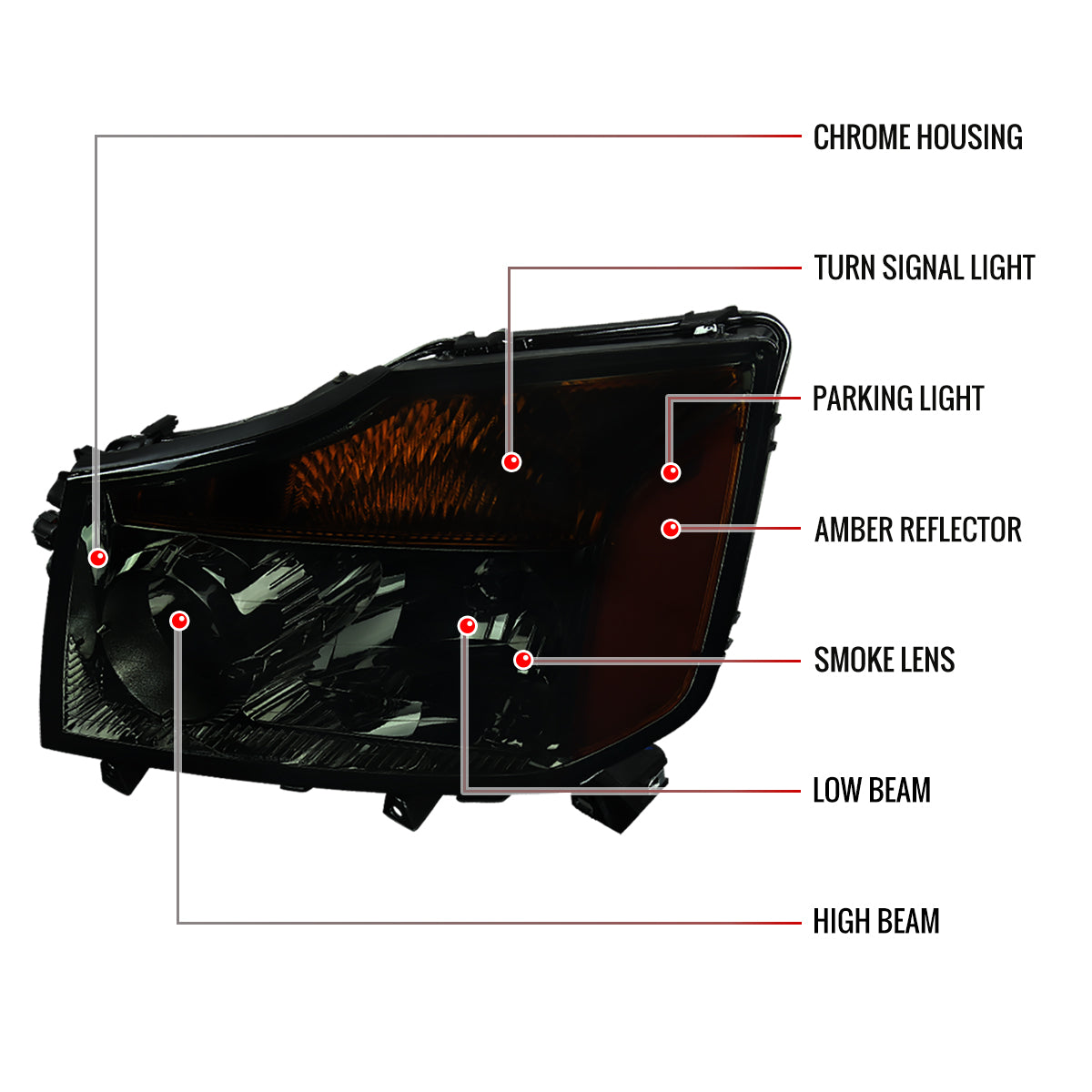 2004-2015 Nissan Titan/2004-2007 Armada Factory Style Headlights w/ Amber Reflectors (Chrome Housing/Smoked Lens)