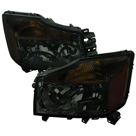 2004-2015 Nissan Titan/2004-2007 Armada Factory Style Headlights w/ Amber Reflectors (Chrome Housing/Smoked Lens)