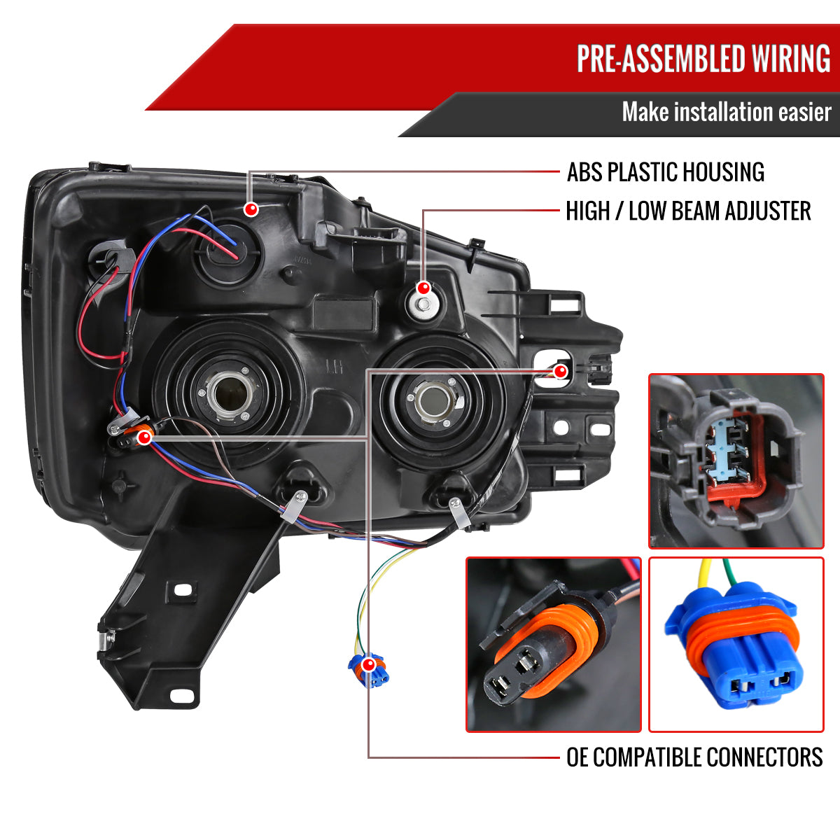 2004-2015 Nissan Titan/ 2004-2007 Armada Factory Style Headlights w/ Amber Reflectors (Matte Black Housing/Clear Lens)