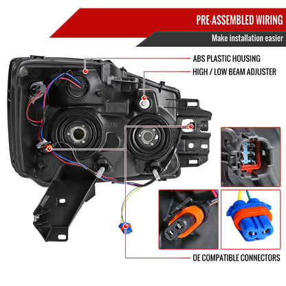 2004-2015 Nissan Titan/ 2004-2007 Armada Factory Style Headlights w/ Amber Reflectors (Matte Black Housing/Clear Lens)