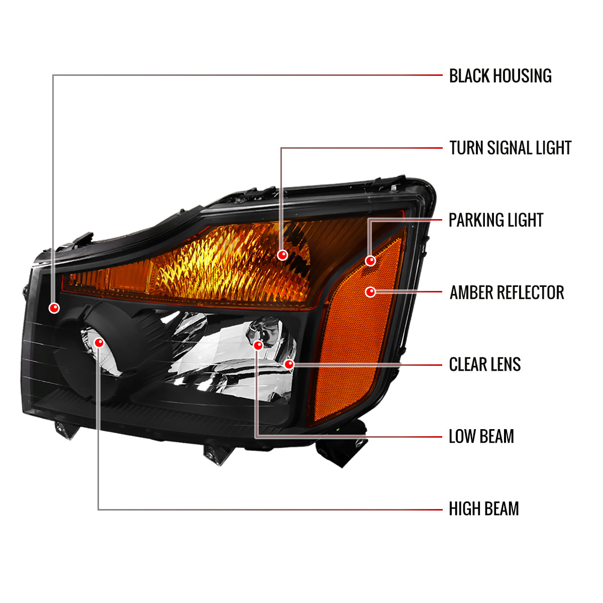 2004-2015 Nissan Titan/ 2004-2007 Armada Factory Style Headlights w/ Amber Reflectors (Matte Black Housing/Clear Lens)