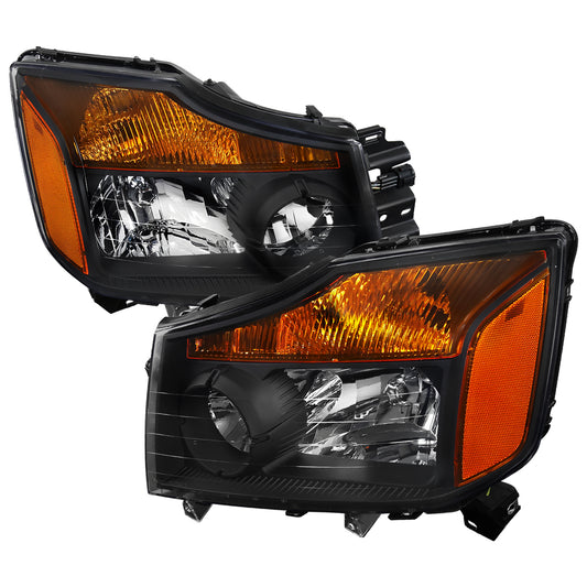 2004-2015 Nissan Titan/ 2004-2007 Armada Factory Style Headlights w/ Amber Reflectors (Matte Black Housing/Clear Lens)