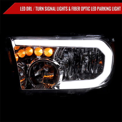 2007-2013 Toyota Tundra/2008-2017 Sequoia Headlights LED Tube Factory Style Headlights with LED Turn Signal (Chrome Housing/Clear Lens)