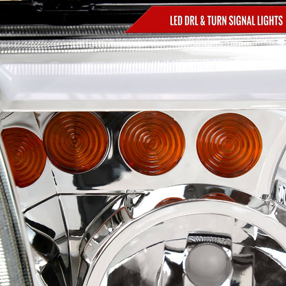 2007-2013 Toyota Tundra/2008-2017 Sequoia Headlights LED Tube Factory Style Headlights with LED Turn Signal (Chrome Housing/Clear Lens)