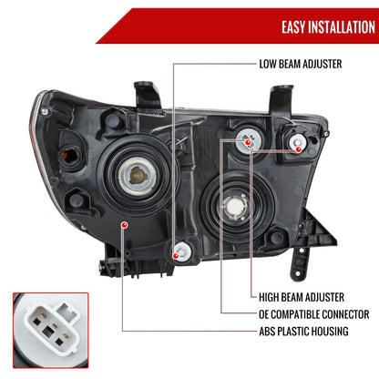 2007-2013 Toyota Tundra/2008-2017 Sequoia Headlights LED Tube Factory Style Headlights with LED Turn Signal (Chrome Housing/Clear Lens)