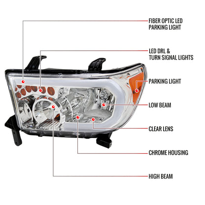 2007-2013 Toyota Tundra/2008-2017 Sequoia Headlights LED Tube Factory Style Headlights with LED Turn Signal (Chrome Housing/Clear Lens)