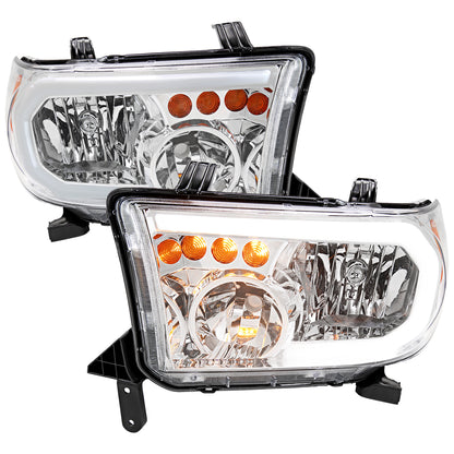 2007-2013 Toyota Tundra/2008-2017 Sequoia Headlights LED Tube Factory Style Headlights with LED Turn Signal (Chrome Housing/Clear Lens)