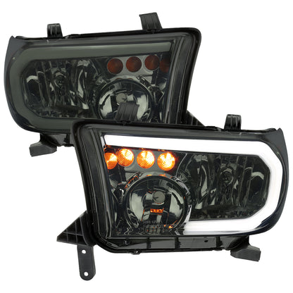 2007-2013 Toyota Tundra/2008-2017 Sequoia Headlights LED Tube Factory Style Headlights with LED Turn Signal (Chrome Housing/Smoked Lens)