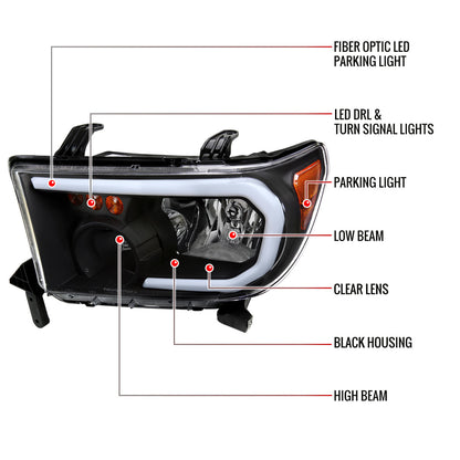 2007-2013 Toyota Tundra/2008-2017 Sequoia Headlights LED Tube Factory Style Headlights with LED Turn Signal (Matte Black Housing/Clear Lens)