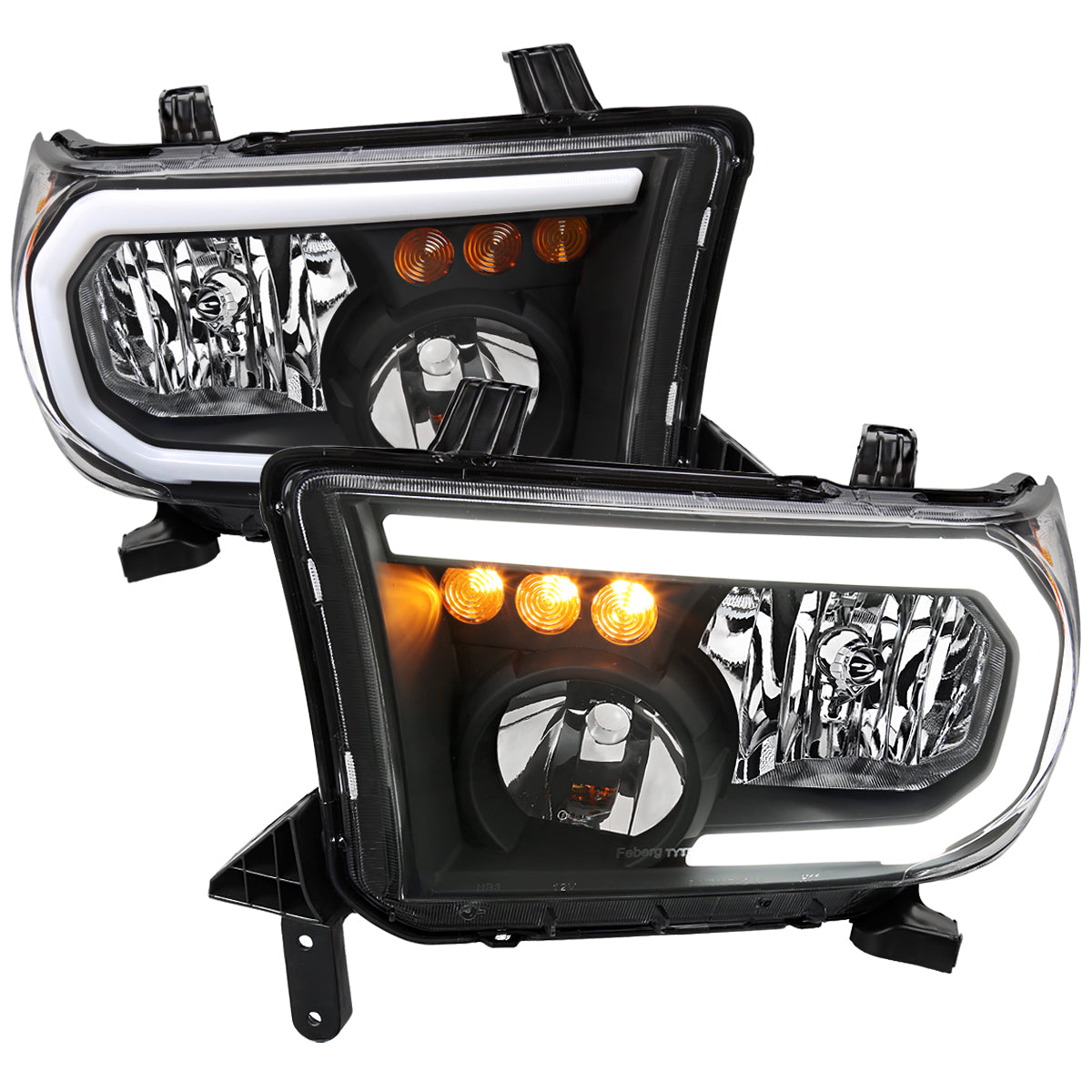 2007-2013 Toyota Tundra/2008-2017 Sequoia Headlights LED Tube Factory Style Headlights with LED Turn Signal (Matte Black Housing/Clear Lens)