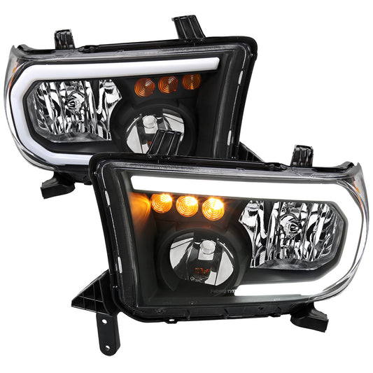 2007-2013 Toyota Tundra/2008-2017 Sequoia Headlights LED Tube Factory Style Headlights with LED Turn Signal (Matte Black Housing/Clear Lens)