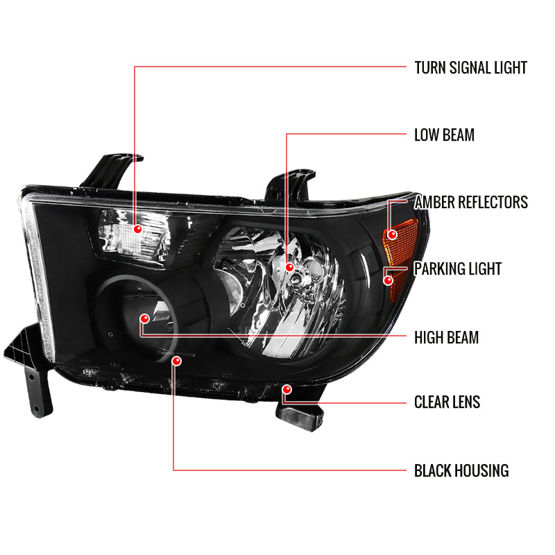 2007-2013 Toyota Tundra/ 2008-2017 Toyota Sequoia Factory Style Headlights w/ Amber Reflectors (Matte Black Housing/Clear Lens)