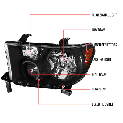 2007-2013 Toyota Tundra/ 2008-2017 Toyota Sequoia Factory Style Headlights w/ Amber Reflectors (Matte Black Housing/Clear Lens)