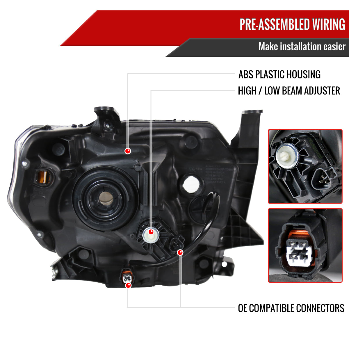 2014-2021 Toyota Tundra Factory Style Headlights w/ LED Light Strip (Matte Black Housing/Clear Lens)