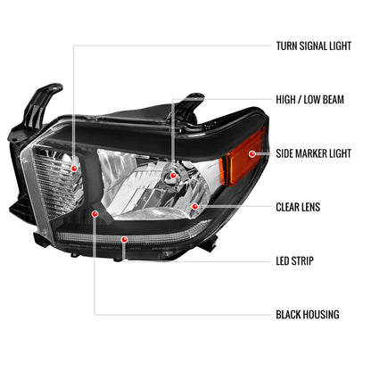 2014-2021 Toyota Tundra Factory Style Headlights w/ LED Light Strip (Matte Black Housing/Clear Lens)