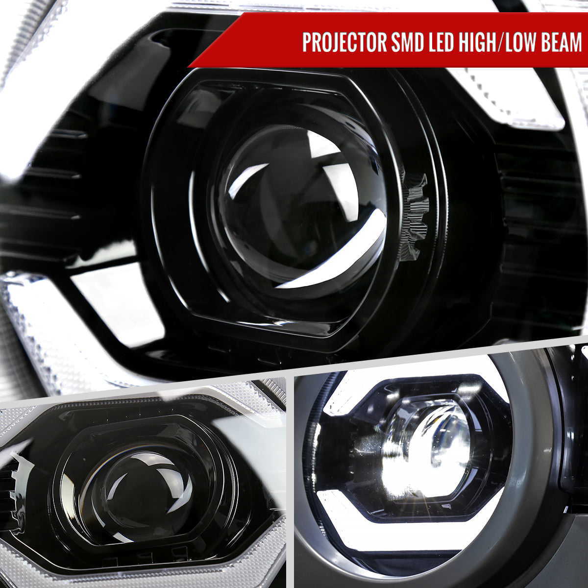 2007-2014 Toyota FJ Cruiser Full LED Projector Headlights with Sequential LED Turn Signal (Matte Black Housing/Clear Lens)