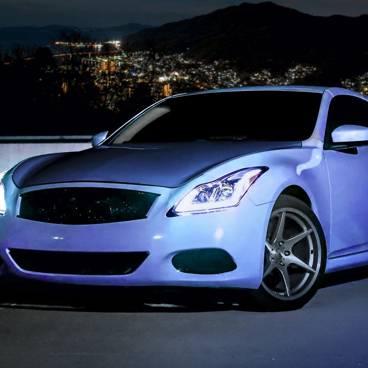 2008-2013 Infiniti G37/2014-2015 Q60 Coupe/Convertible Sequential Switchback LED Turn Signal Full LED Projector Headlights (Chrome Housing / Clear Lens)