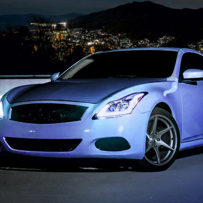 2008-2013 Infiniti G37/2014-2015 Q60 Coupe/Convertible Sequential Switchback LED Turn Signal Full LED Projector Headlights (Chrome Housing / Clear Lens)