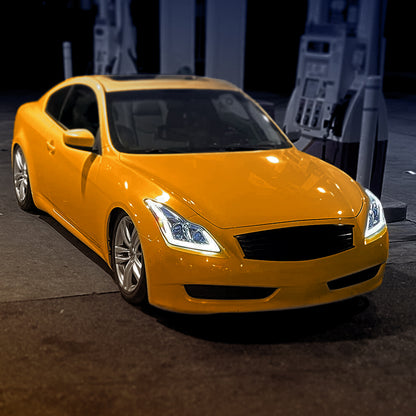 2008-2013 Infiniti G37/2014-2015 Q60 Coupe/Convertible Sequential Switchback LED Turn Signal Full LED Projector Headlights (Chrome Housing / Clear Lens)