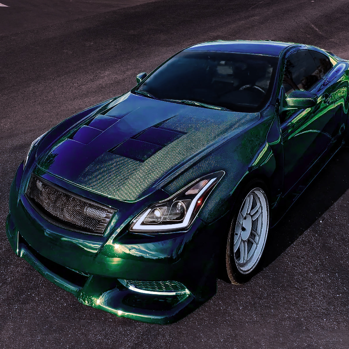 2008-2013 Infiniti G37/2014-2015 Q60 Coupe/Convertible Sequential Switchback LED Turn Signal Full LED Projector Headlights (Matte Black Housing / Smoked Lens)