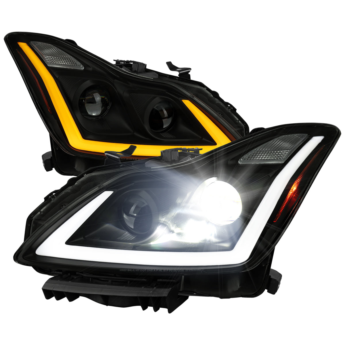 2008-2013 Infiniti G37/2014-2015 Q60 Coupe/Convertible Sequential Switchback LED Turn Signal Full LED Projector Headlights (Matte Black Housing / Smoked Lens)