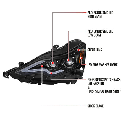 2014-2016 Lexus IS250 IS350 Full LED Project healight (Jet Black Housing  / Clear lens)