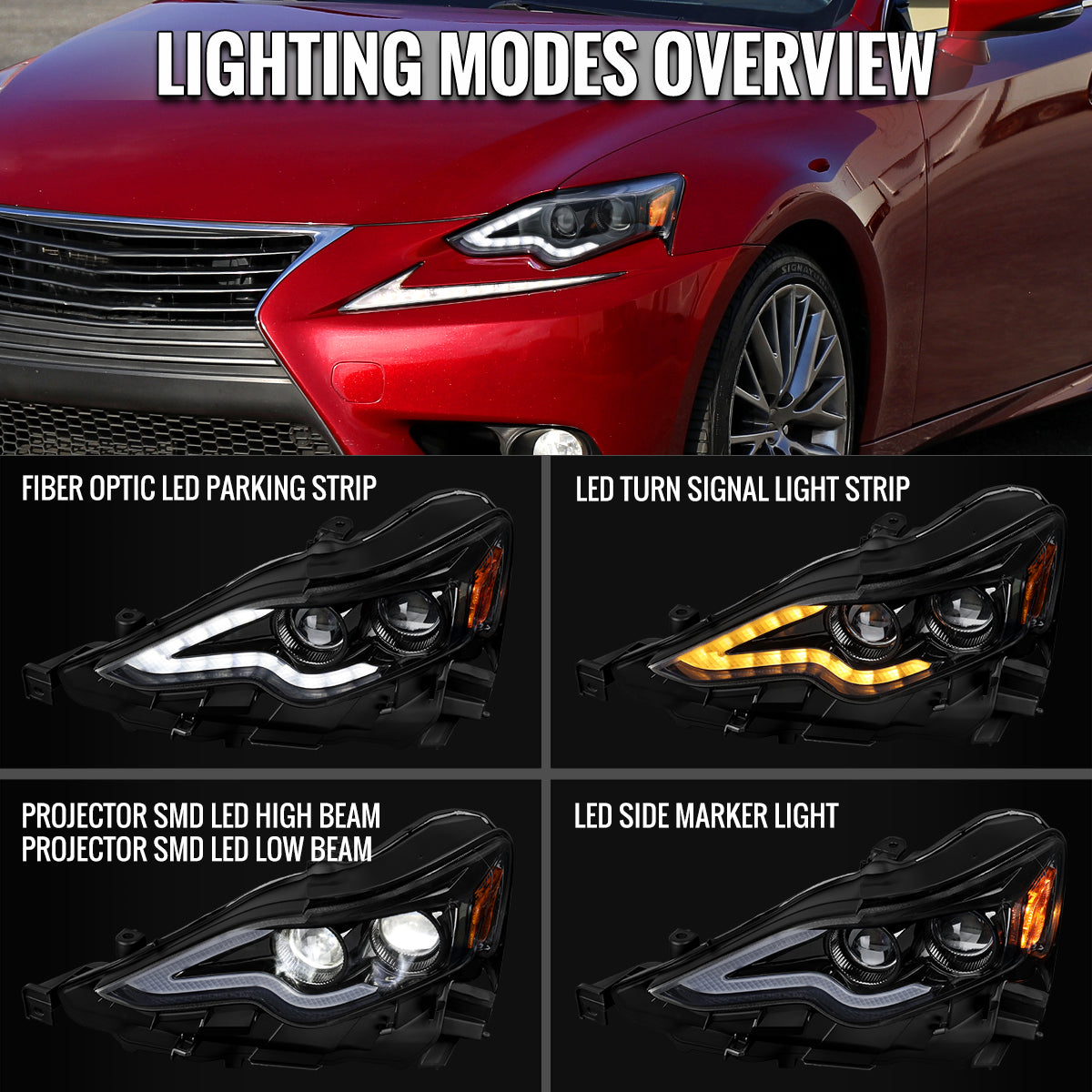 2014-2016 Lexus IS250 IS350 Full LED Project healight (Jet Black Housing  / Clear lens)