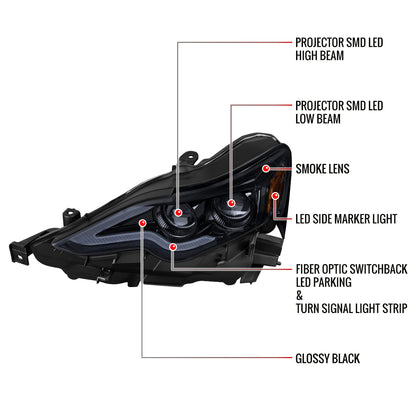 2014-2016 Lexus IS250 IS350 Full LED Project healight (Black Houing / Smoked lens)