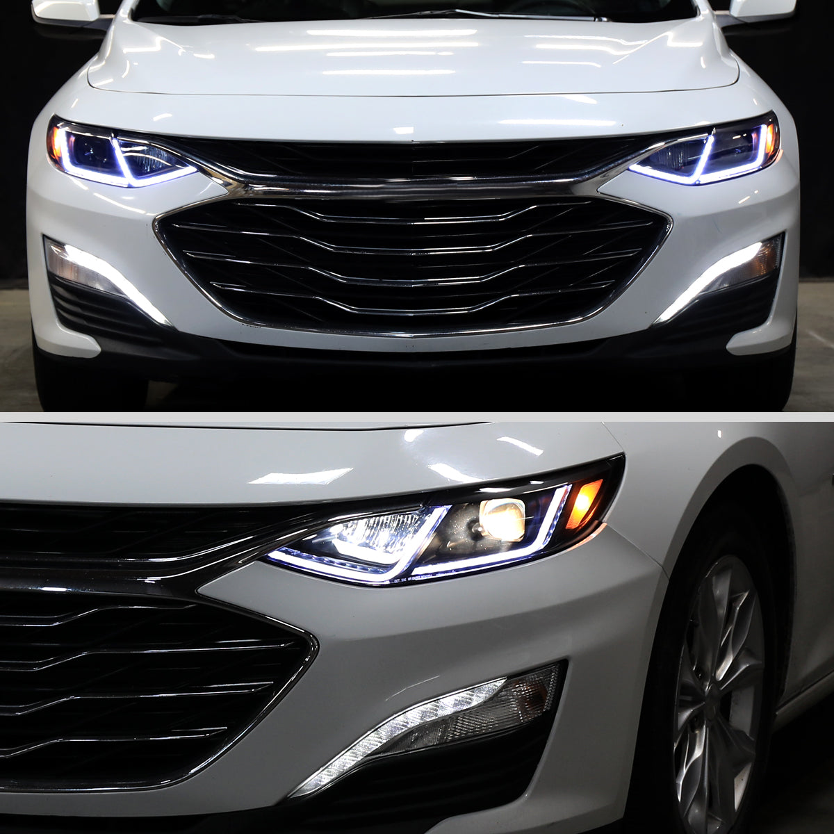2019-2024 Chevrolet Malibu Full LED Projector Headlights Switchback Sequential Turn Signal (Matte Black Housing/Clear Lens)