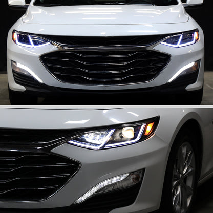 2019-2024 Chevrolet Malibu Full LED Projector Headlights Switchback Sequential Turn Signal (Matte Black Housing/Smoked Lens)