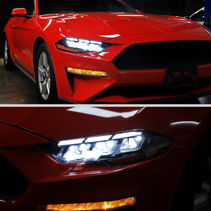2018??2023 Ford Mustang Full LED Projector Headlights Switchback Sequential with Start-Up Animation (Glossy Black Housing / Clear Lens)