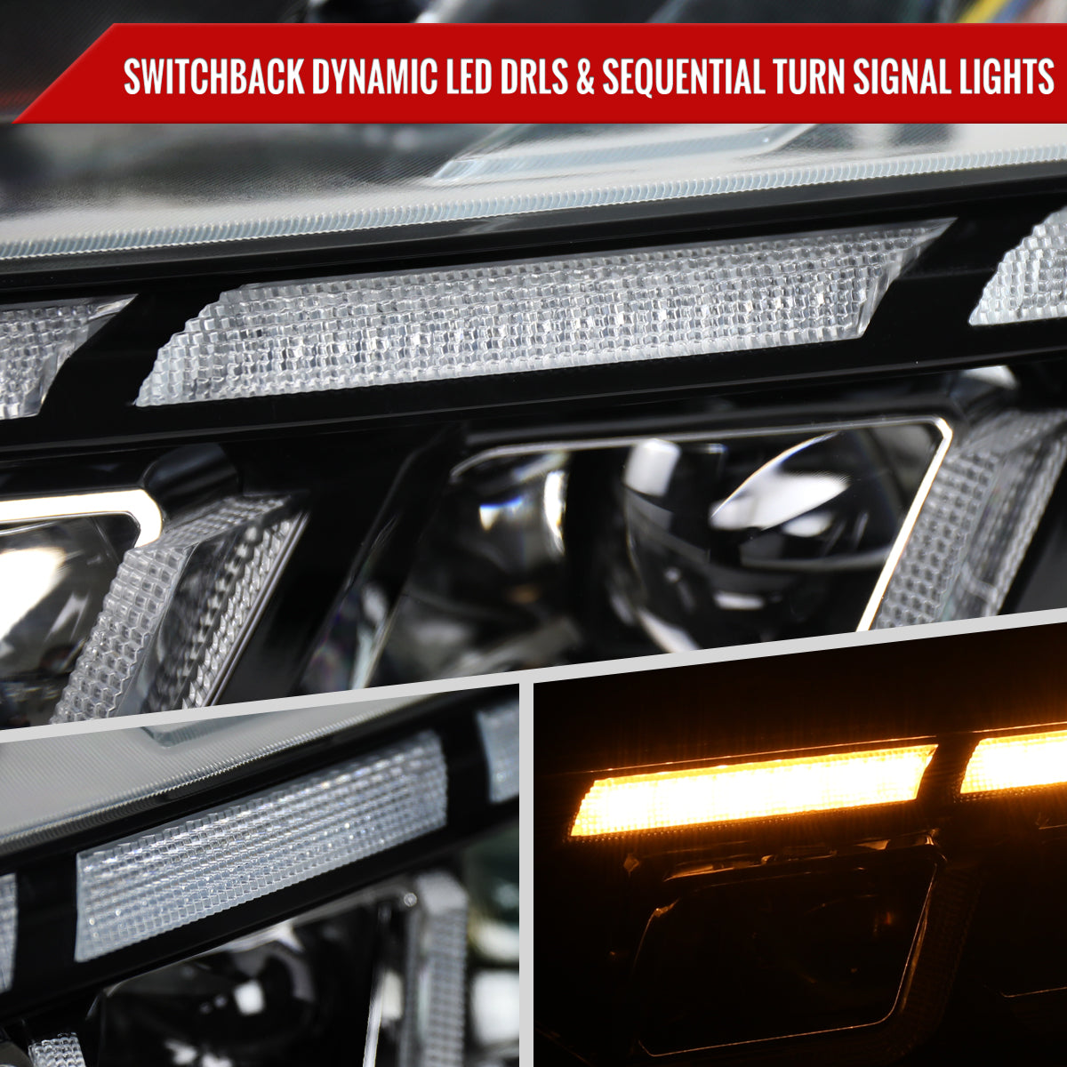 2018??2023 Ford Mustang Full LED Projector Headlights Switchback Sequential with Start-Up Animation (Glossy Black Housing / Clear Lens)