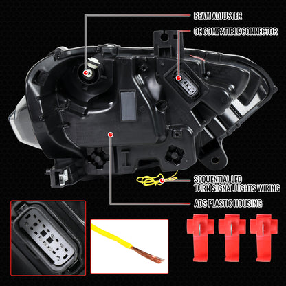 2018??2023 Ford Mustang Full LED Projector Headlights Switchback Sequential with Start-Up Animation (Glossy Black Housing / Clear Lens)