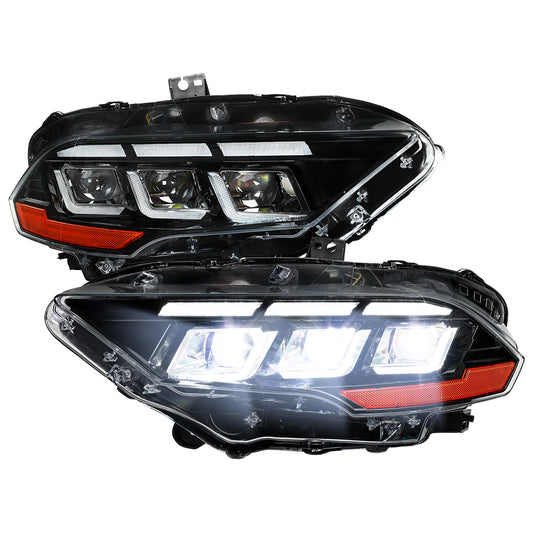 2018??2023 Ford Mustang Full LED Projector Headlights Switchback Sequential with Start-Up Animation (Glossy Black Housing / Clear Lens)