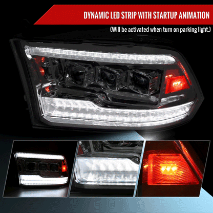 2009-2018 Dodge RAM 1500 / 2019 RAM Classic / 2010-2018 RAM 2500 3500 Switchback Sequential Full LED Projector Headlights (Chrome Housing/Clear Lens)