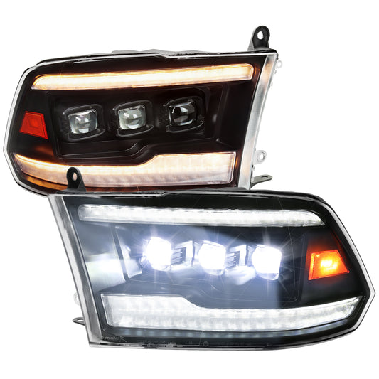 2009-2018 Dodge RAM 1500 / 2019 RAM Classic / 2010-2018 RAM 2500 3500 Switchback Sequential Full LED Projector Headlights (Matte Black Housing/Clear Lens)