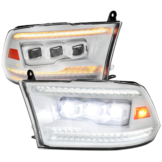 2009-2018 Dodge RAM 1500 / 2019 RAM Classic / 2010-2018 RAM 2500 3500 Switchback Sequential Full LED Projector Headlights (White Housing/Clear Lens)