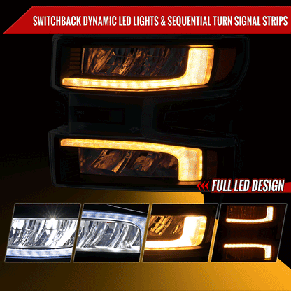2019-2021 Chevrolet Silverado 1500 Full LED Projector Headlights with Sequential LED Turn Signal (Matte Black Housing/Clear Lens)